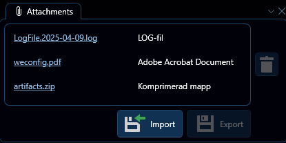 Depicted is a list of file attachments for the current project