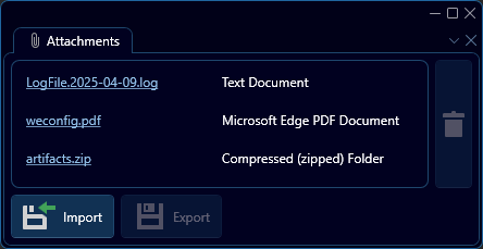 Depicted is a list of file attachments for the current project