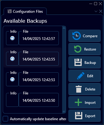 Depicted is an overview of the WeConfig configuration files tab