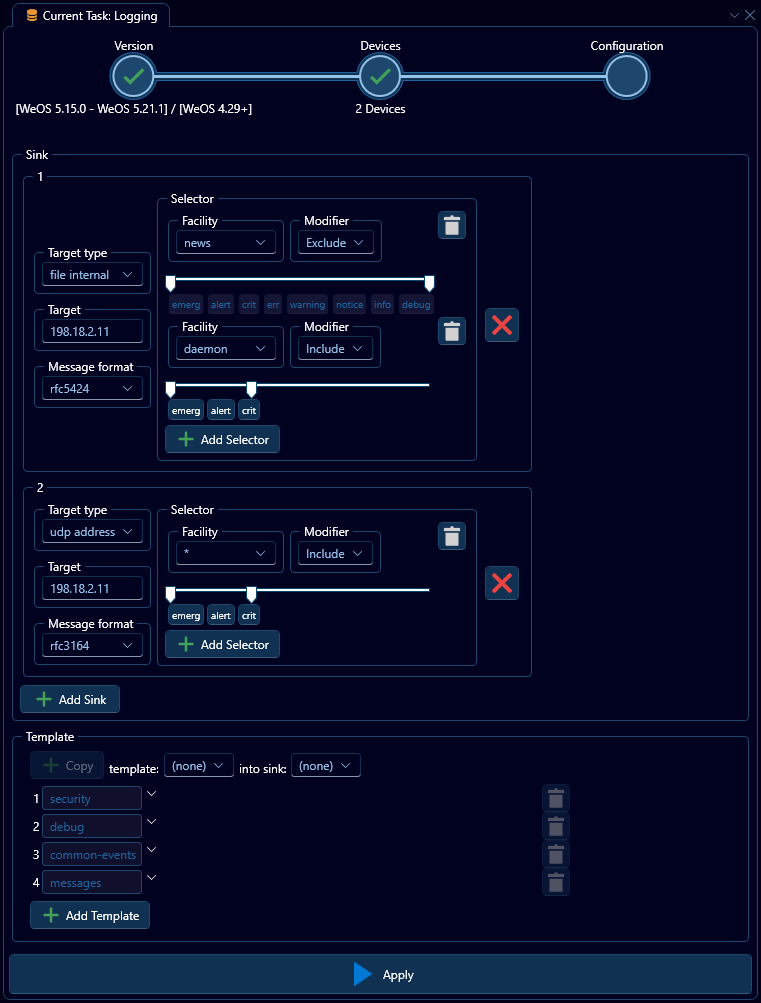 Depicted is an overview of the WeConfig logging configuration tab