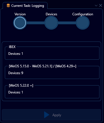 Depicted is an overview of the WeConfig logging version tab