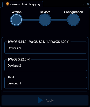 Depicted is an overview of the WeConfig logging version tab