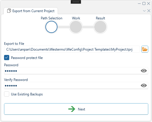 Export Project - Step 1: Path Selection