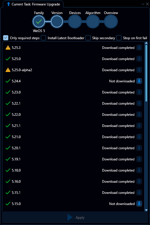 Depicted is an overview of the WeConfig firmware version tab