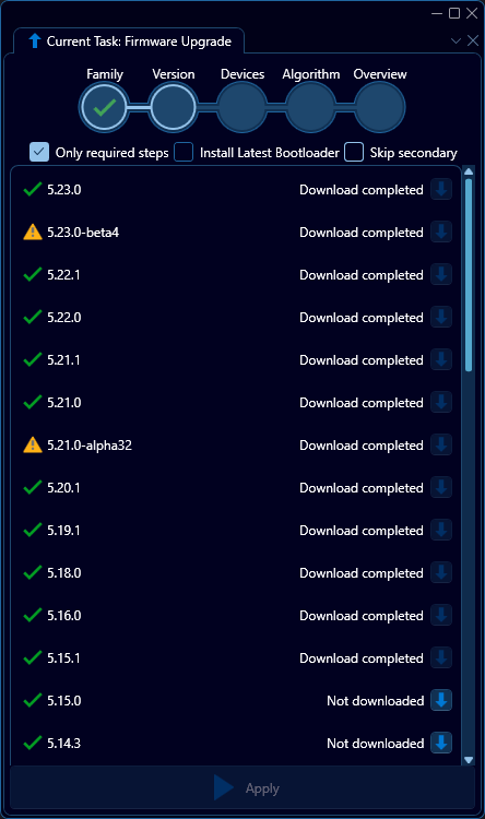 Depicted is an overview of the WeConfig firmware version tab
