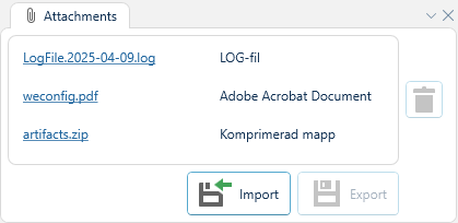 Depicted is a list of file attachments for the current project
