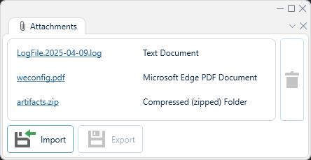 Depicted is a list of file attachments for the current project