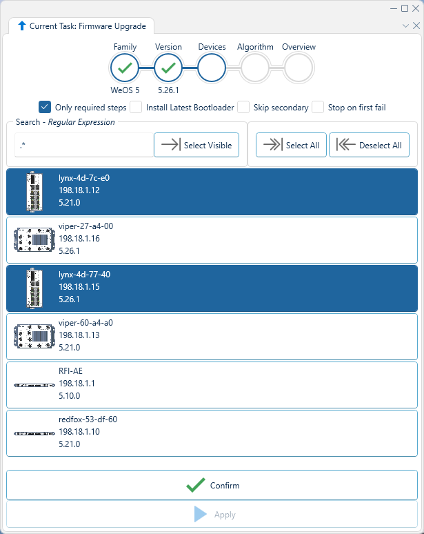 Depicted is an overview of the WeConfig firmware devices tab