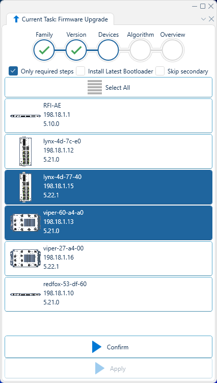 Depicted is an overview of the WeConfig firmware devices tab