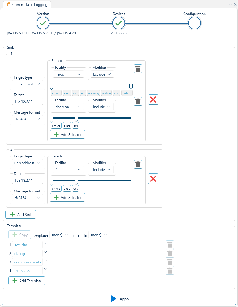 Depicted is an overview of the WeConfig logging configuration tab