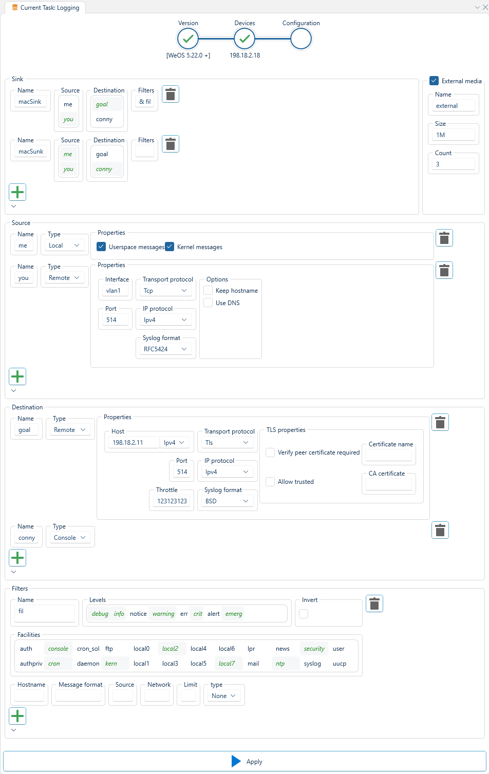 Depicted is an overview of the WeConfig logging configuration tab
