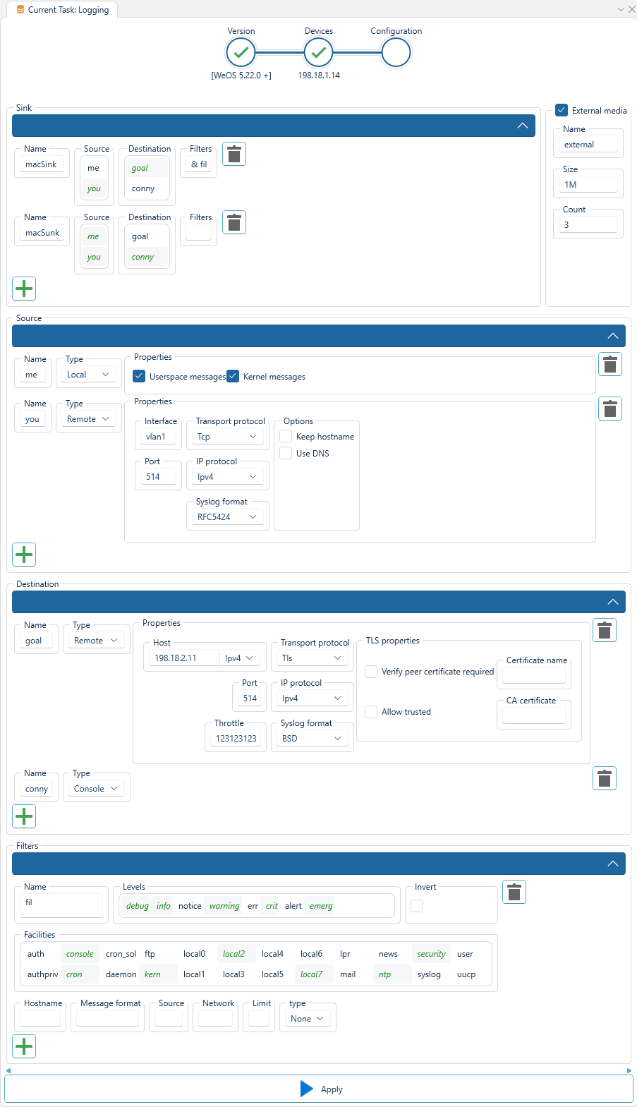 Depicted is an overview of the WeConfig logging configuration tab