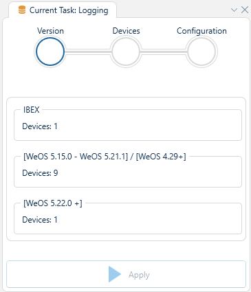Depicted is an overview of the WeConfig logging version tab