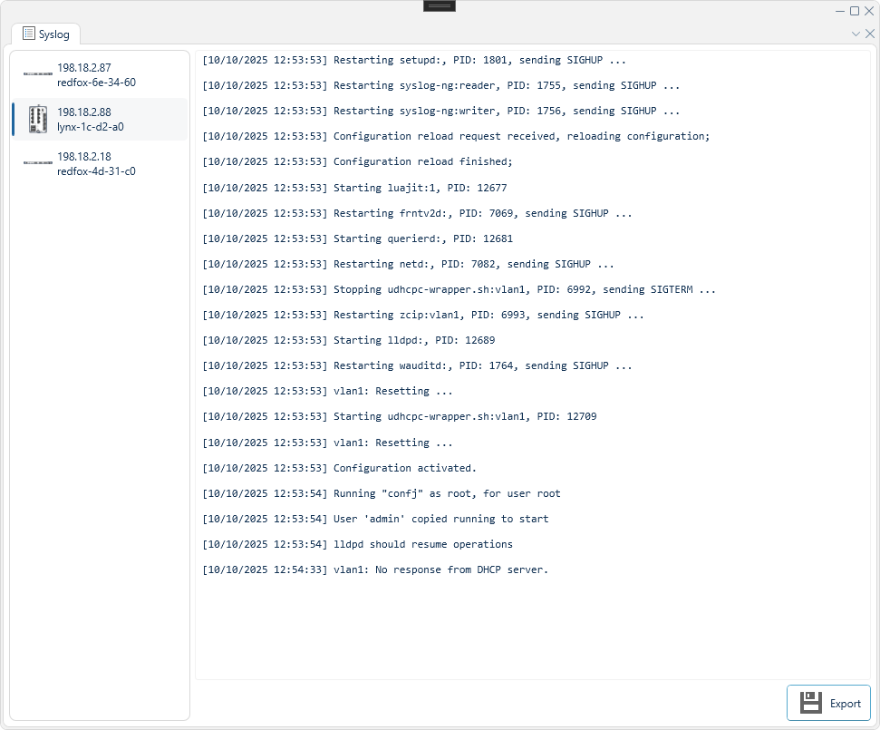 Depicted is an overview of the WeConfig syslog tab