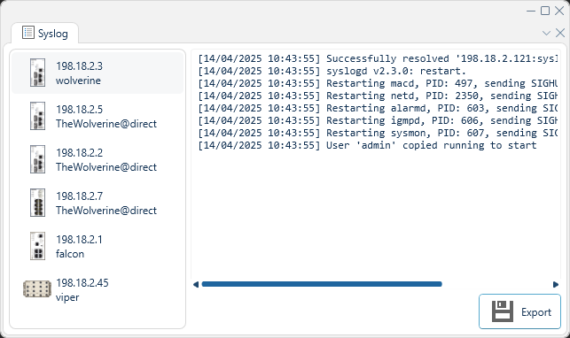 Depicted is an overview of the WeConfig syslog tab