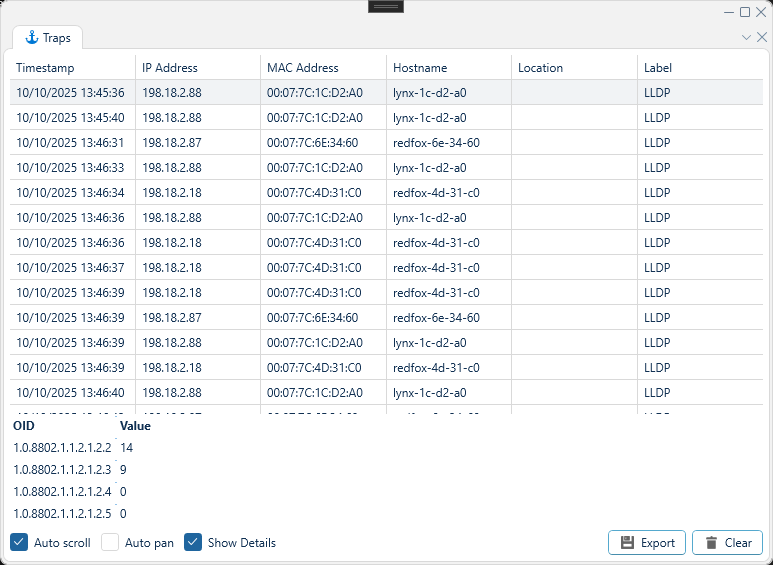 Depicted is an overview of the WeConfig traps panel