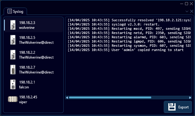 Depicted is an overview of the WeConfig syslog tab