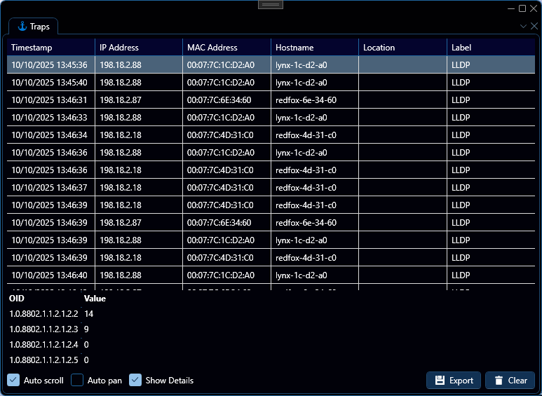 Depicted is an overview of the WeConfig traps panel